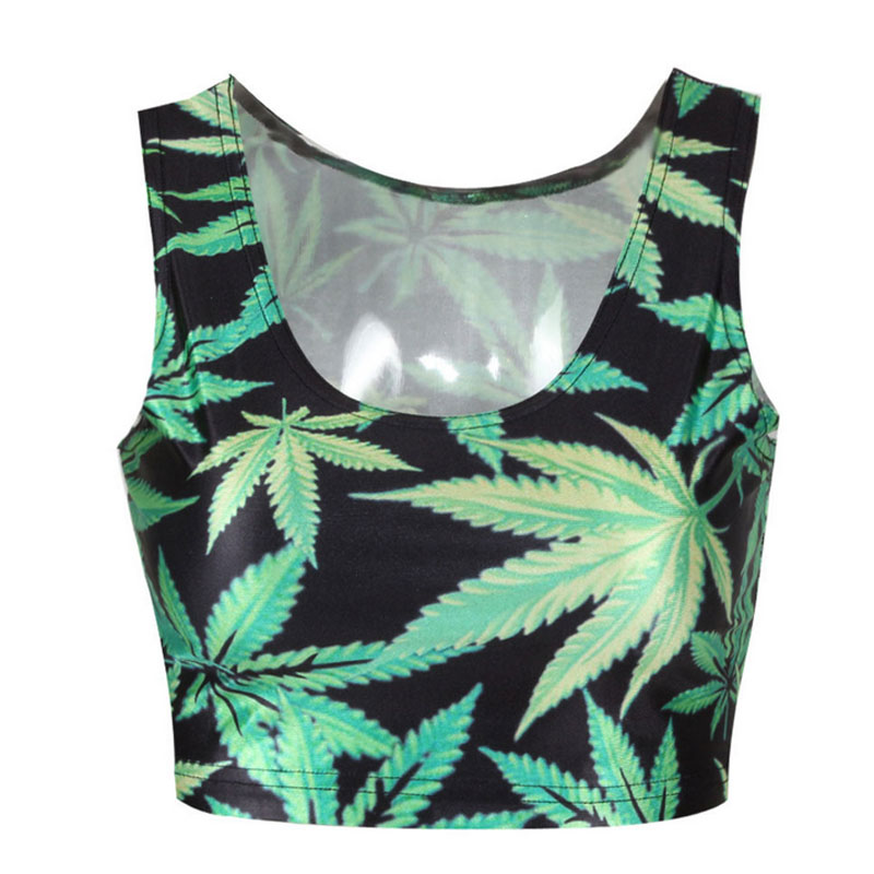Green Maple Sleeveless Crop Top XS,S,M,L,XL MH8001