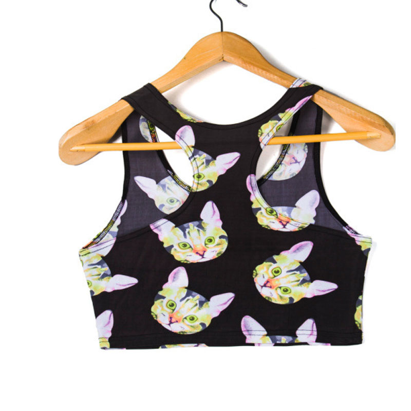 Pink Kitten Printd Sleeveless Crop Top S,M,L,XL MH8016