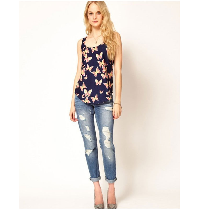 chiffon butterfly sleeveless top S,M,L MH8134