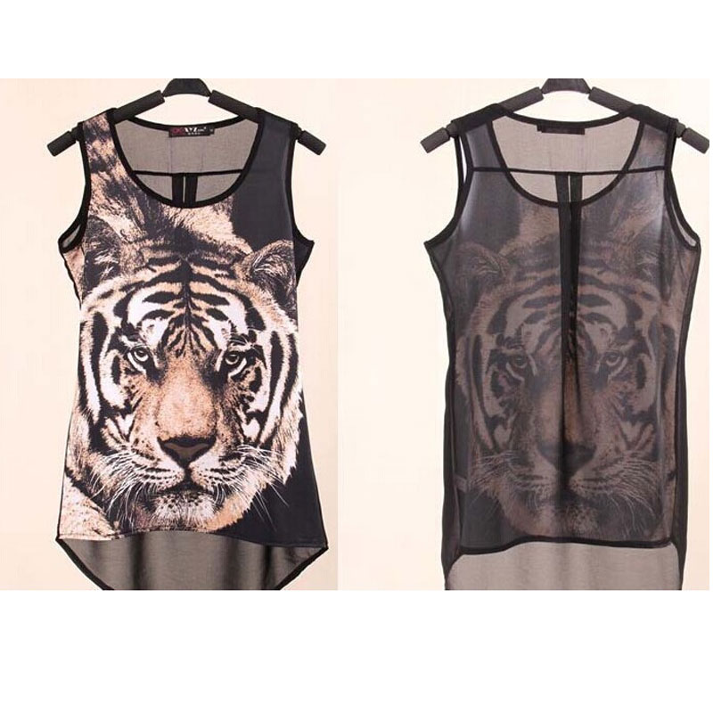 Chiffon tiger style printed sleeveless top S,M,L,XL MH8137