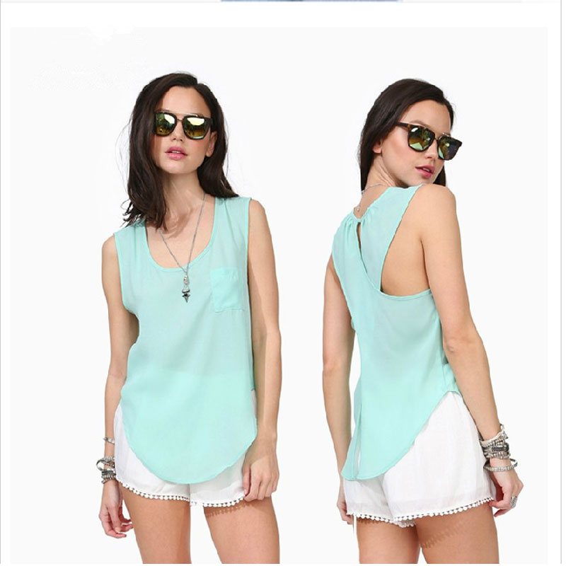 Blue sexy chiffon vest S,M,L,XL,XXL MH8152