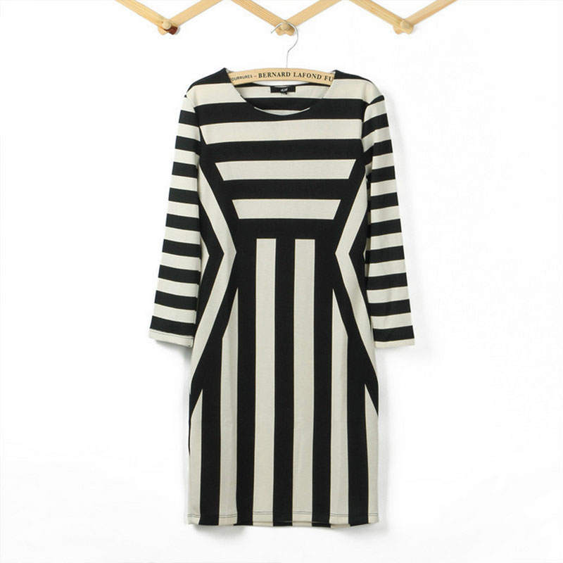 Long Sleeve Strippe Bodycon Dress M,L,XL MH5116