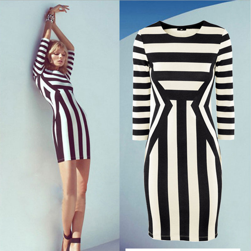 Long Sleeve Strippe Bodycon Dress M,L,XL MH5116