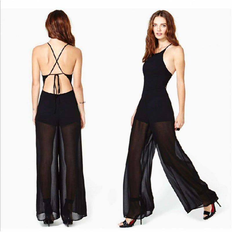 Backless Loose Black Jumpsuits M,L,XL,XXL MH5280