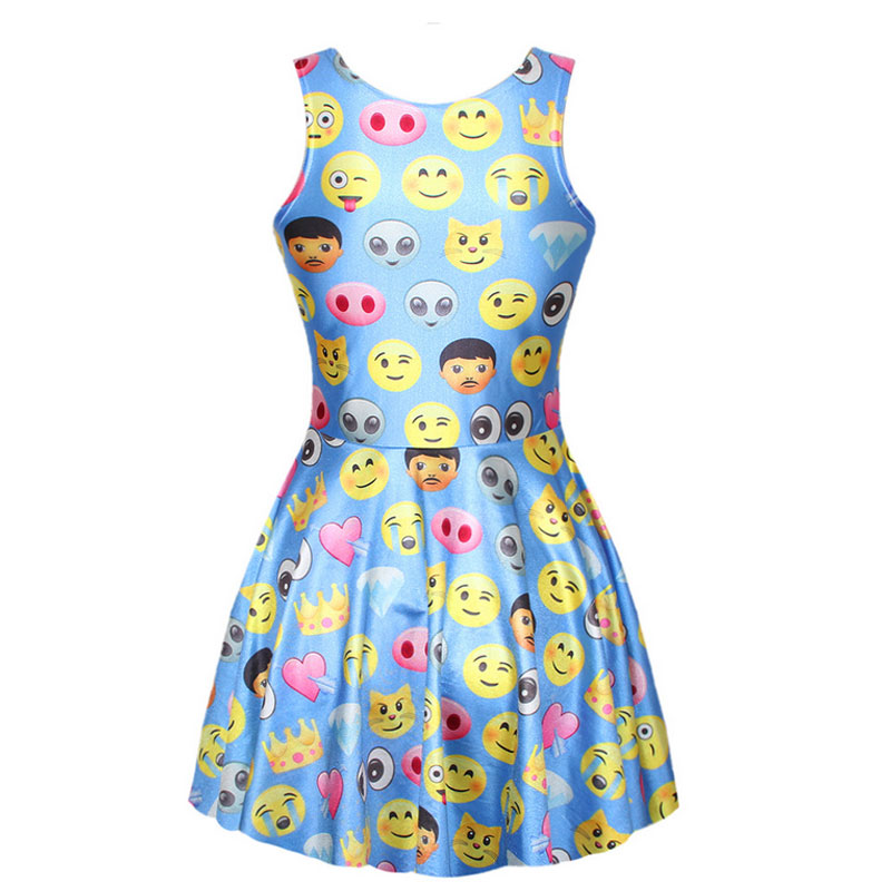 Lovely blue sleeveless bodycon dress with emojo print MH5245