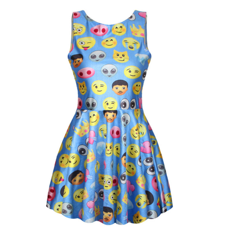 Lovely blue sleeveless bodycon dress with emojo print MH5245