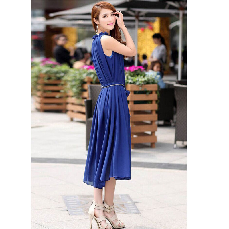 Blue sleeveless Bohemia dress MH5251