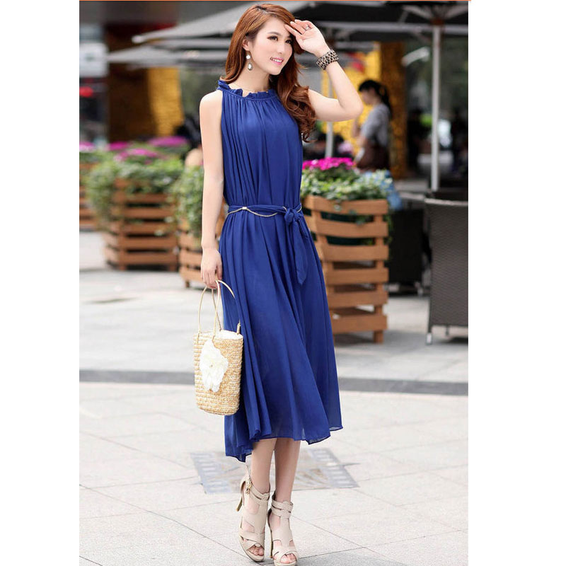 Blue sleeveless Bohemia dress MH5251