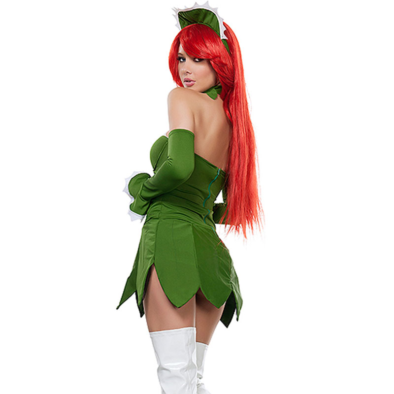 Green and White Strapless Halloween Costume with Big Flower Hemline  MH3131