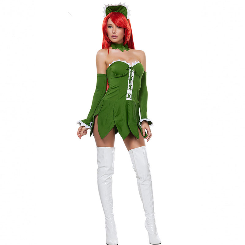 Green and White Strapless Halloween Costume with Big Flower Hemline  MH3131