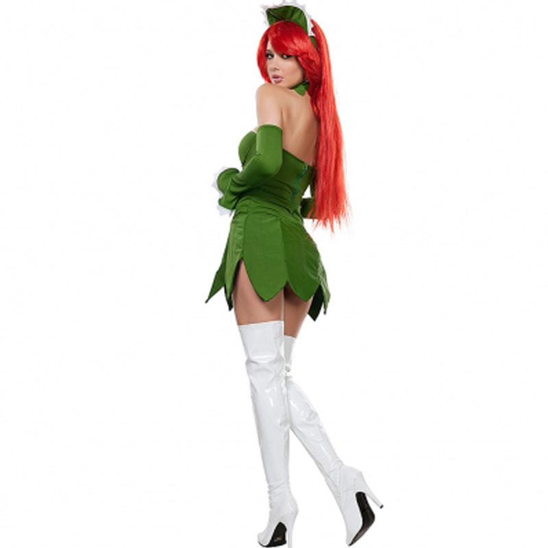 Green and White Strapless Halloween Costume with Big Flower Hemline  MH3131