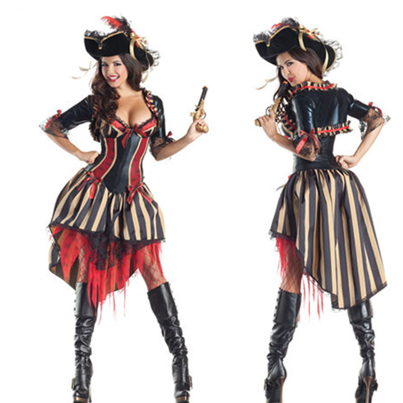 Deep V striped pirate costume MH3155