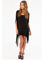 Black backless tassels shirt dress S-XL MH5352