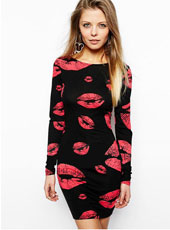 long sleeve kisses style bodycon dress S-XL  MH5354