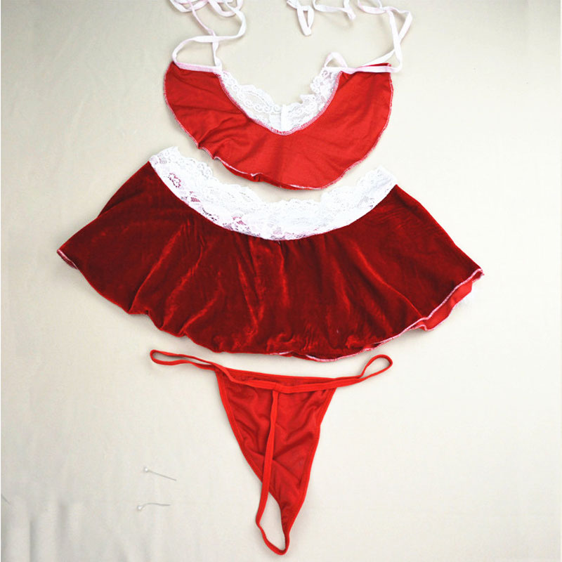 Sexy red two pcs christmas costume dress MH3219