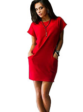 Red Short Sleeve Lady Dress S-XL MH5489