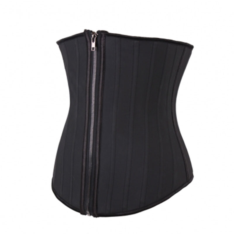 Classic Black Steel Bone With Zipper Latex Waist Trainer MH1311