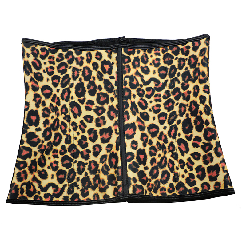 Yellow Leopard Print 9 Steel Boned Latex Corset S-3XL MH1056