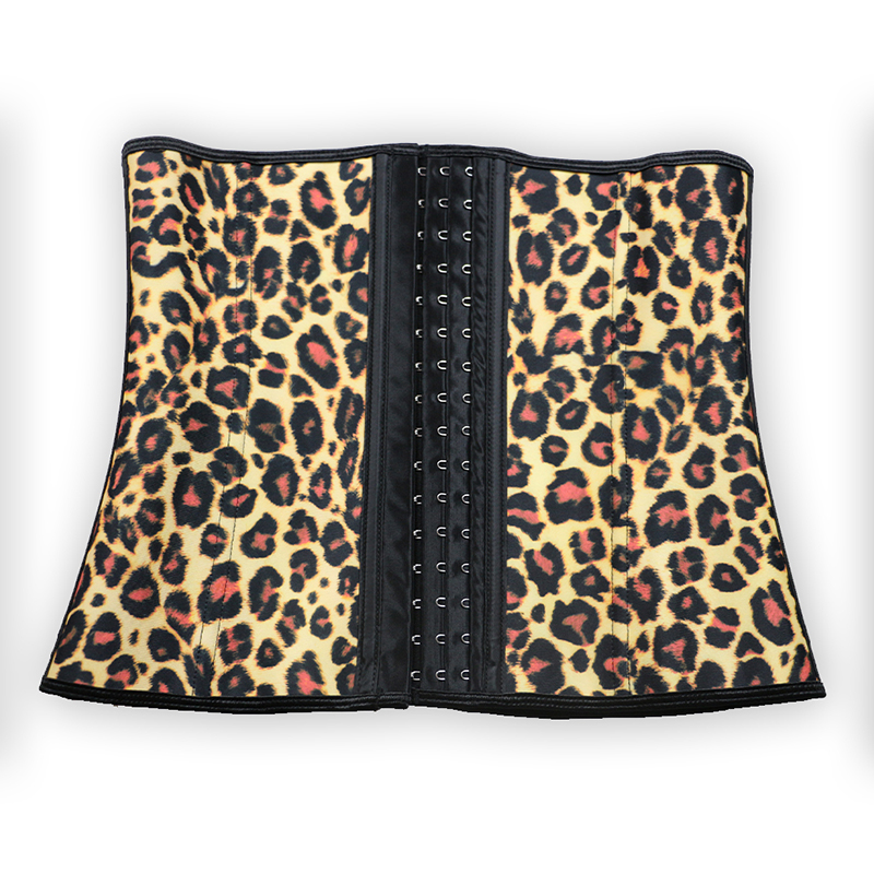 Yellow Leopard Print 9 Steel Boned Latex Corset S-3XL MH1056