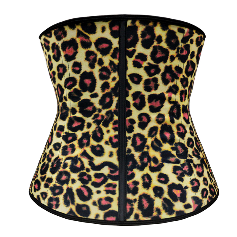 Yellow Leopard Print 9 Steel Boned Latex Corset S-3XL MH1056
