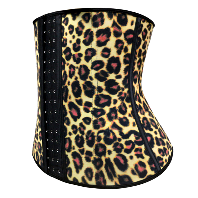 Yellow Leopard Print 9 Steel Boned Latex Corset S-3XL MH1056