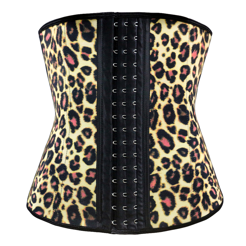 Yellow Leopard Print 9 Steel Boned Latex Corset S-3XL MH1056