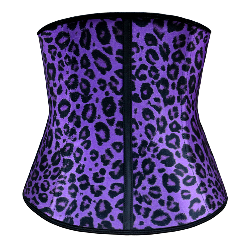 Puple Leopard Print 9 Steel Boned Latex Corset S-3XL MH1057
