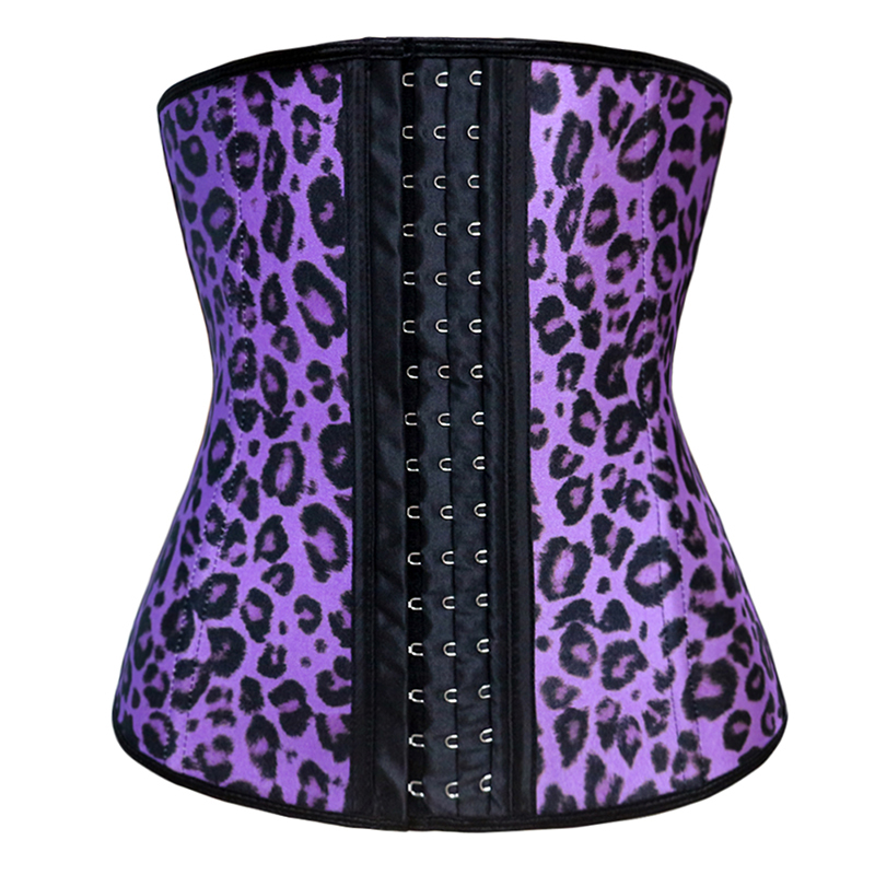 Puple Leopard Print 9 Steel Boned Latex Corset S-3XL MH1057