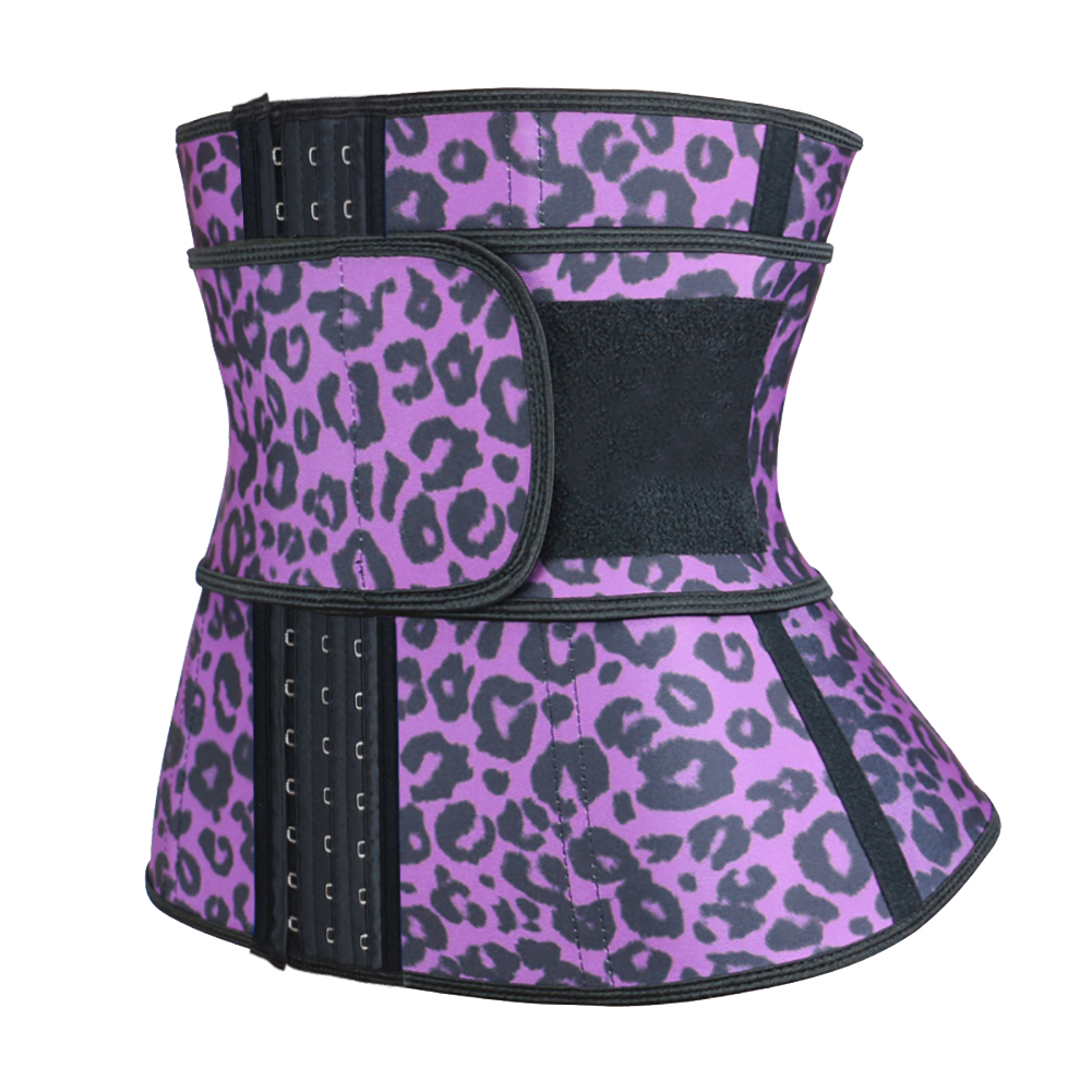 Purple Leopard Latex Hooks Waist Trainer MH1765