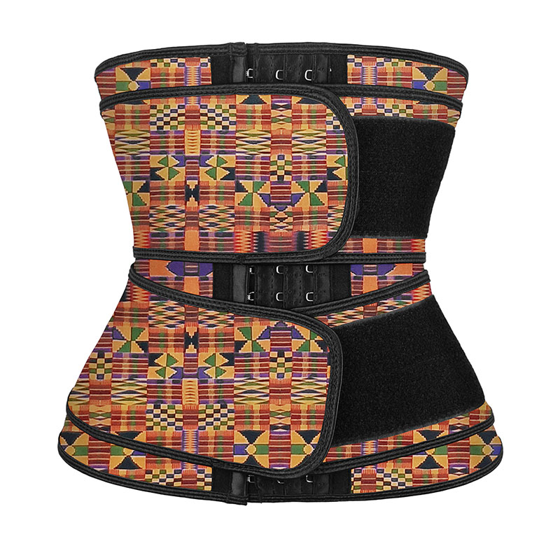 Geometric Pattern Double Belt Latex Waist Trainer 