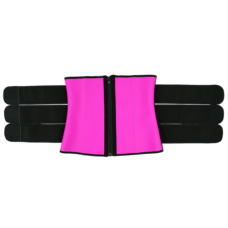 Pink Three Belt Double Layers Zipper Latex Waist  MH1988