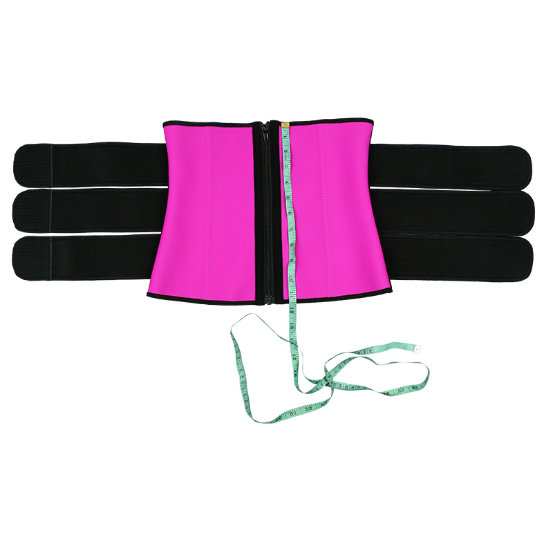 Pink Three Belt Double Layers Zipper Latex Waist  MH1988