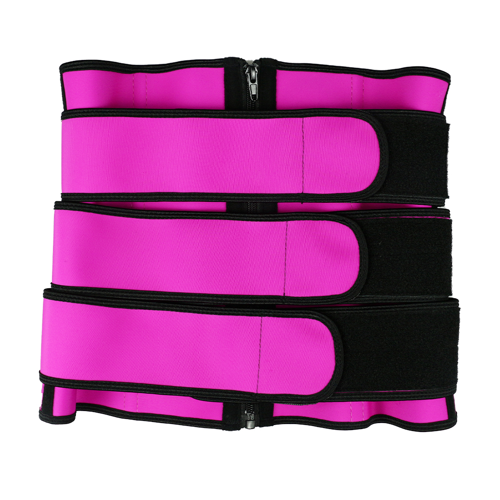 Pink Three Belt Double Layers Zipper Latex Waist  MH1988