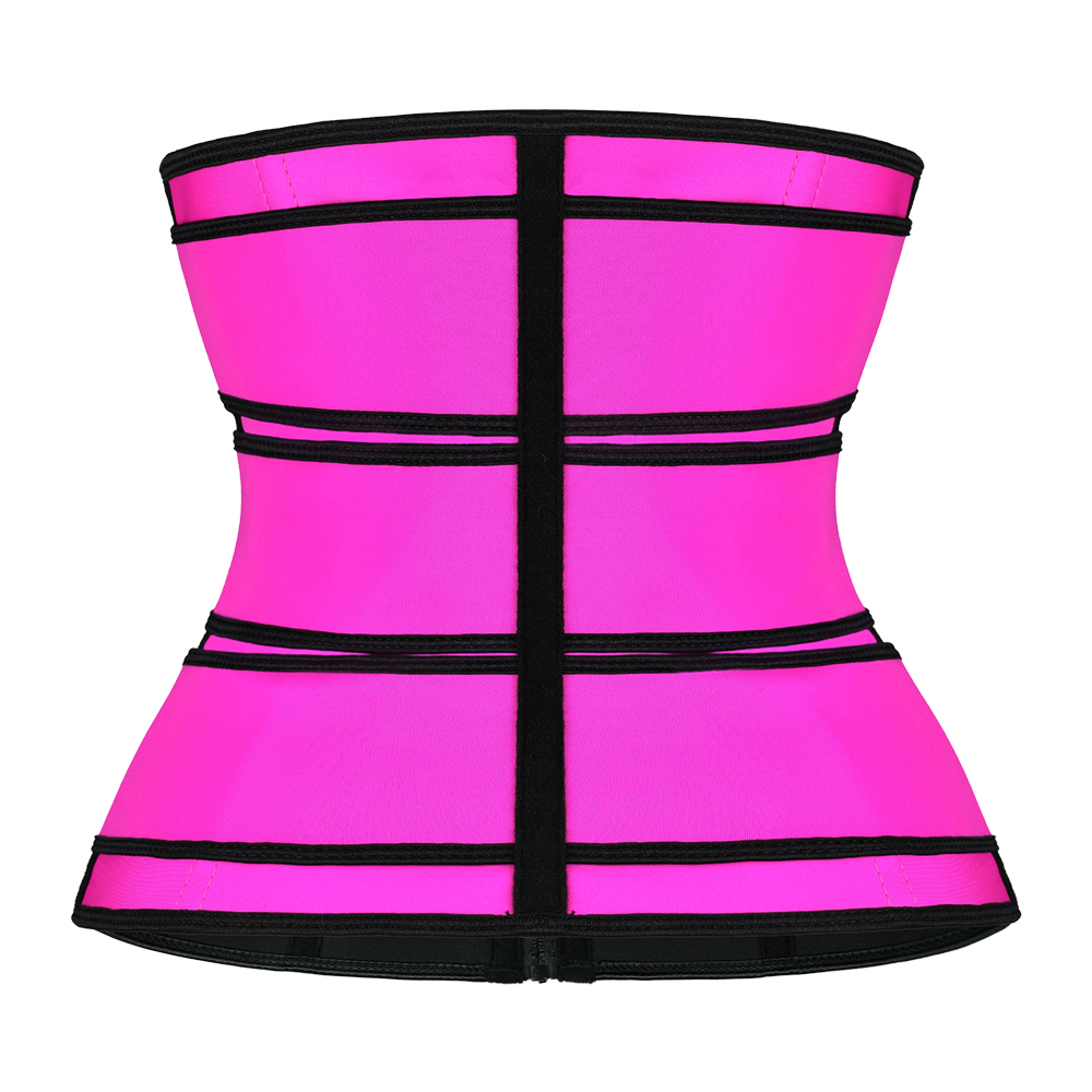 Pink Three Belt Double Layers Zipper Latex Waist  MH1988