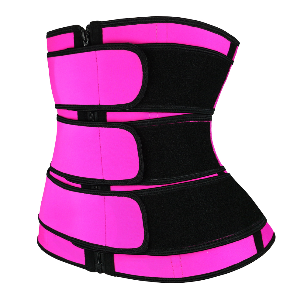 Pink Three Belt Double Layers Zipper Latex Waist  MH1988