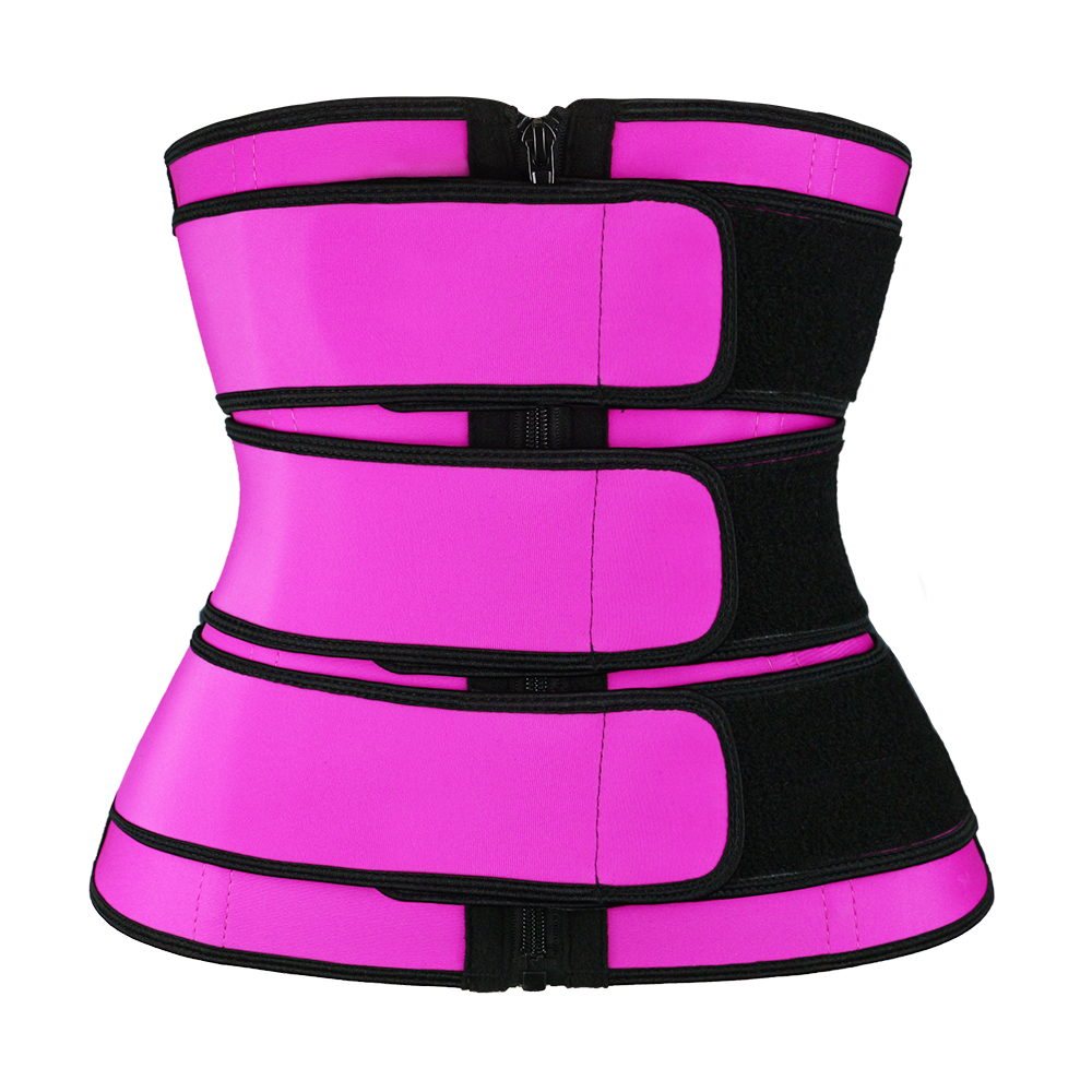 Pink Three Belt Double Layers Zipper Latex Waist  MH1988