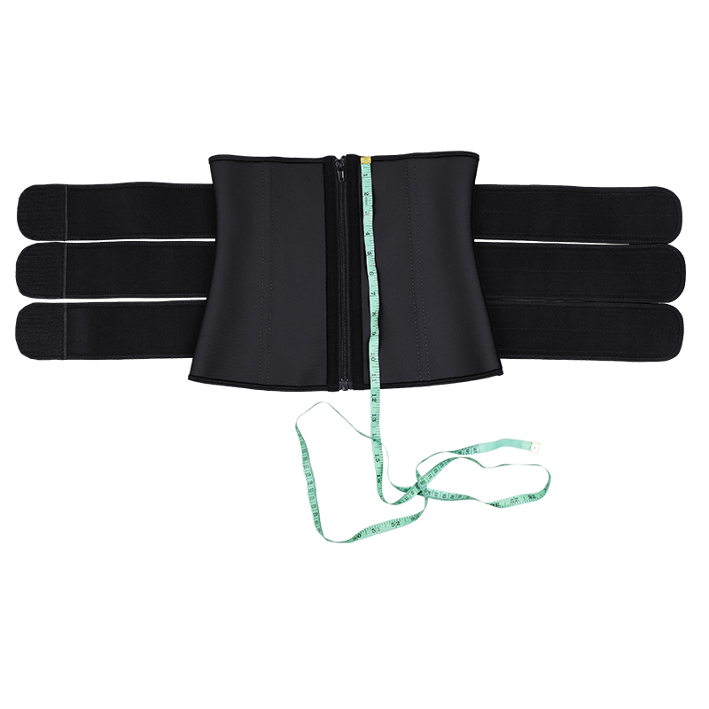 Black Three Belt Double Layers Zipper Latex Waist  MH1987