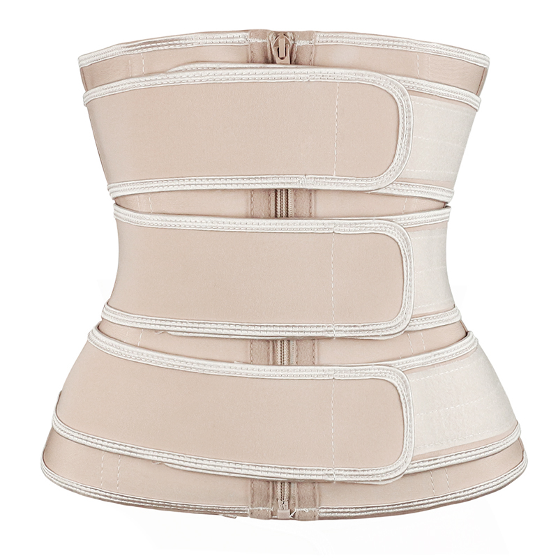 Nude Three Belt Double Layers Zipper Latex Waist  MH1986