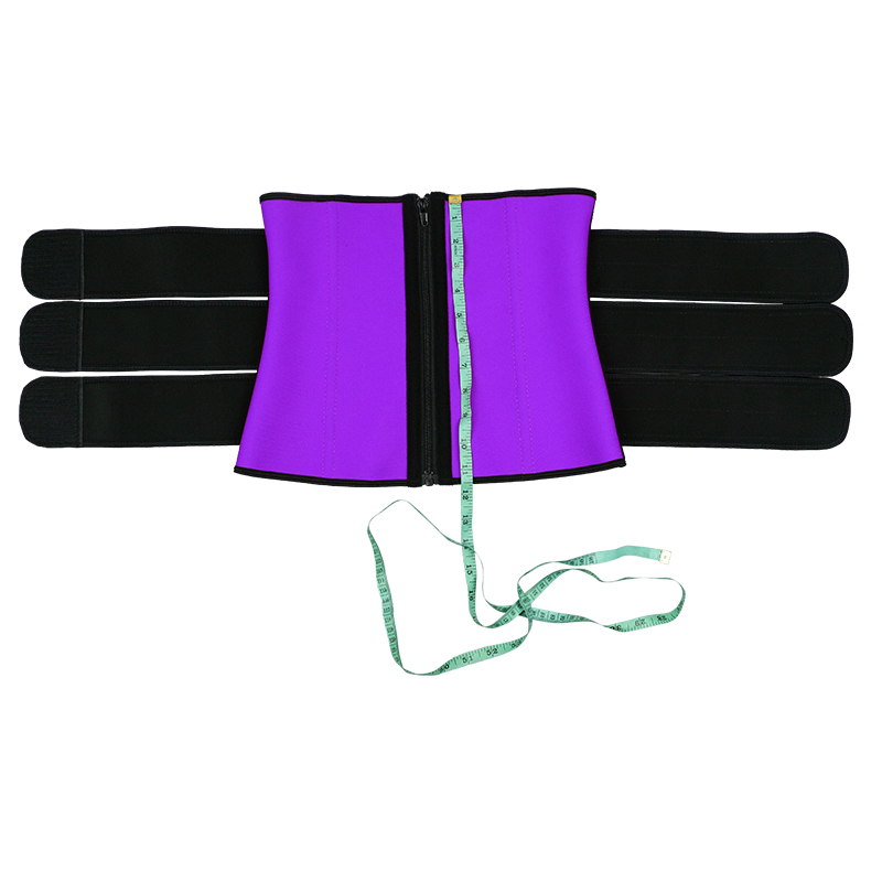 Purple Three Belt Double Layers Zipper Latex Waist  MH1985