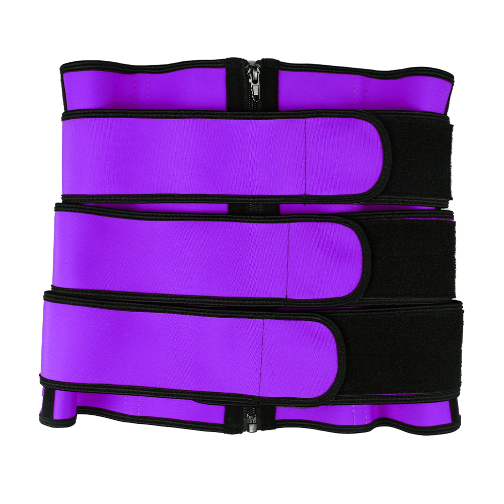Purple Three Belt Double Layers Zipper Latex Waist  MH1985