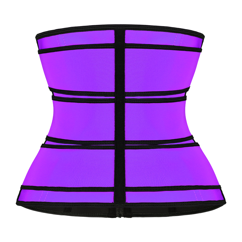 Purple Three Belt Double Layers Zipper Latex Waist  MH1985