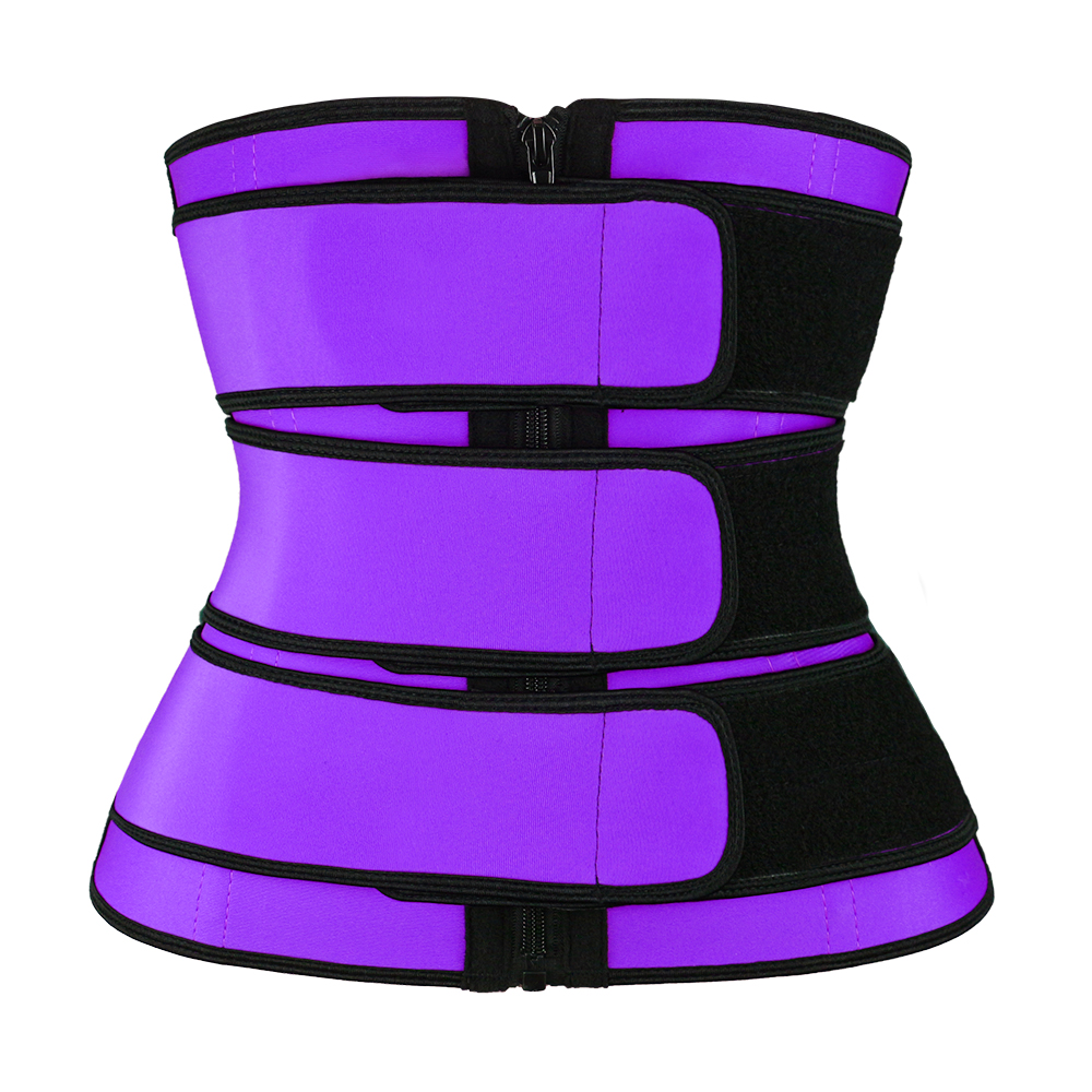 Purple Three Belt Double Layers Zipper Latex Waist  MH1985