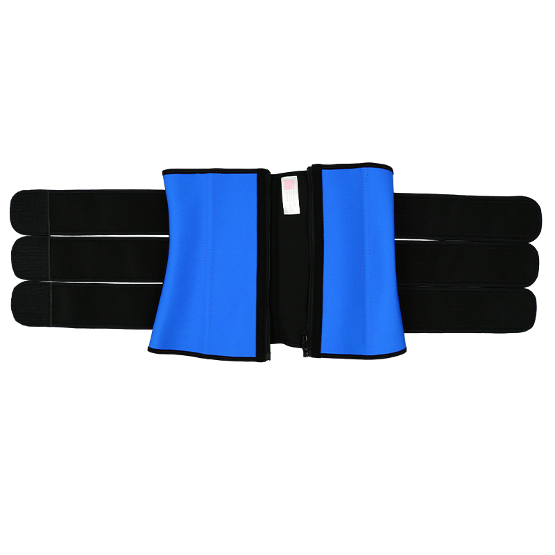 Blue Three Belt Double Layers Zipper Latex Waist  MH1984