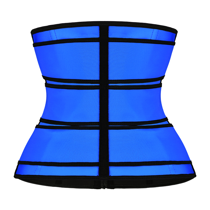 Blue Three Belt Double Layers Zipper Latex Waist  MH1984