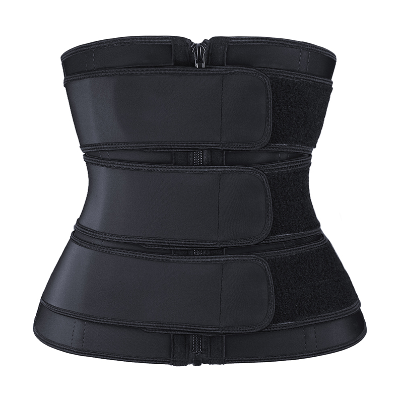 Black Three Belt Double Layers Zipper Latex Waist  MH1987