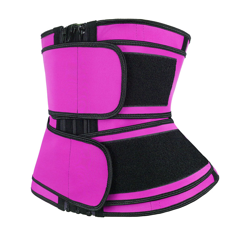 Pink Neoprene Double Belts Three Zippers Waist Trainer MHW100063P