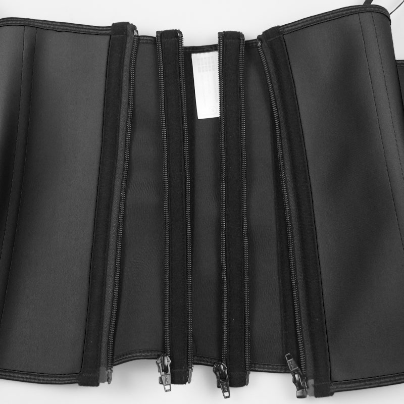 Black Neoprene Double Belts Three Zippers Waist Trainer MHW100063B