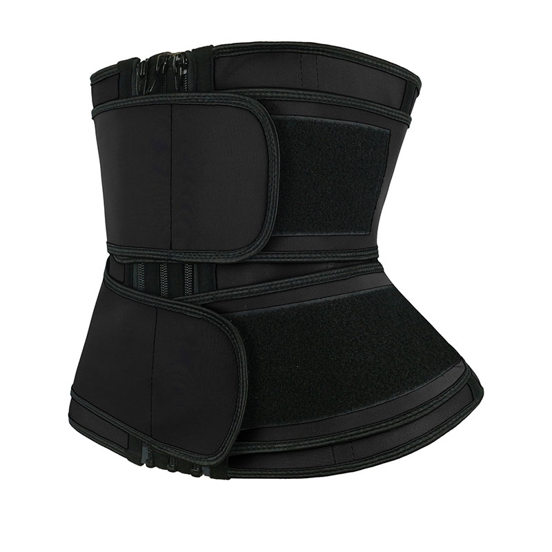Black Neoprene Double Belts Three Zippers Waist Trainer MHW100063B
