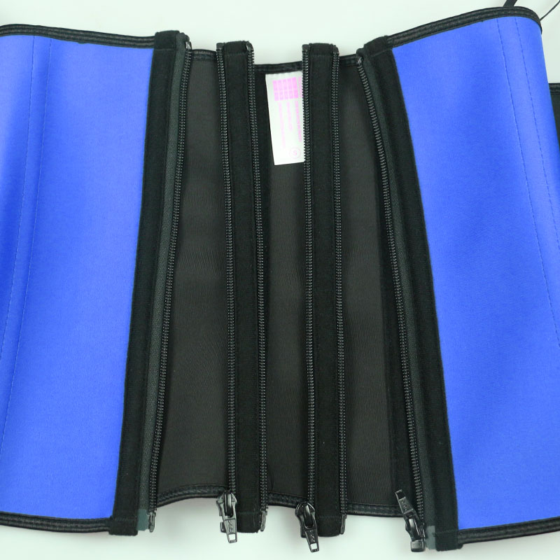 Blue Neoprene Double Belts Three Zippers Waist Trainer MHW100063BL