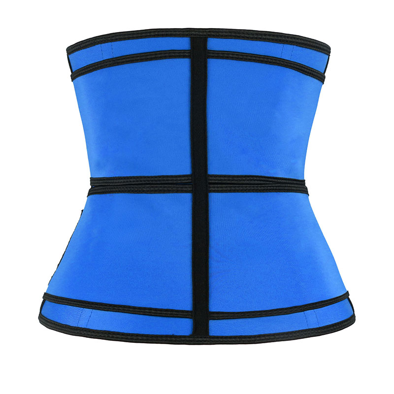 Blue Neoprene Double Belts Three Zippers Waist Trainer MHW100063BL